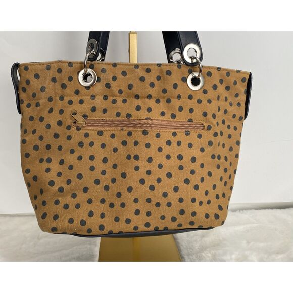 Mustard and Dark Blue Polka Dot Top Handle Large Rivets Bag - Picture 2 of 6